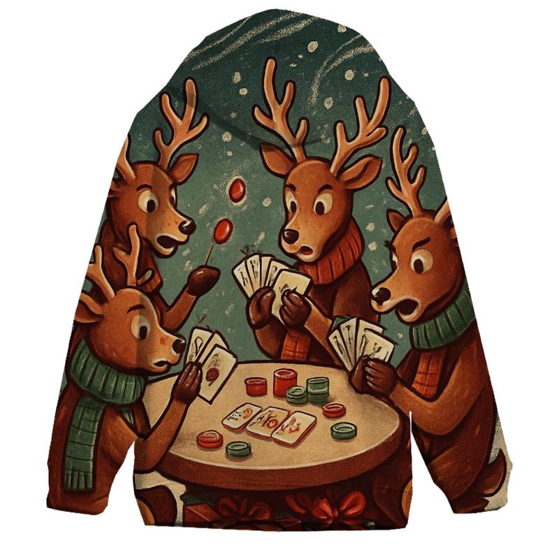 Reindeer Card Game Blizzard Table printed hoodies
