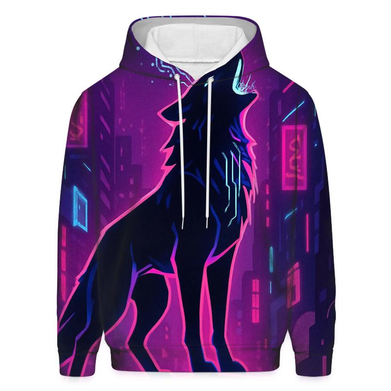Neon Alley Howl Circuit Wolf heavyweight hoodies