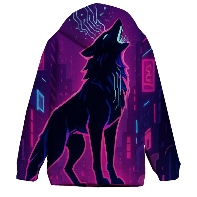 Neon Alley Howl Circuit Wolf heavyweight hoodies
