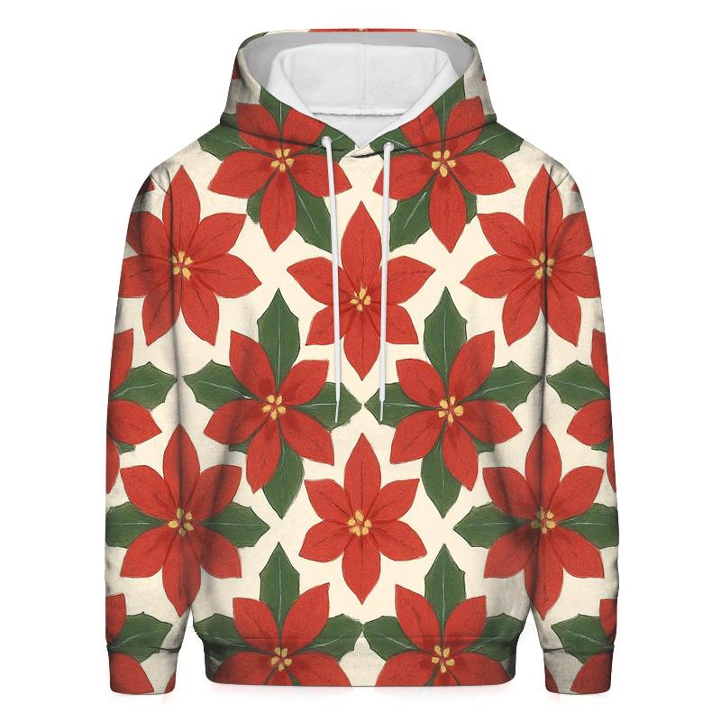 Poinsettia Snowflake Rosette Tessellation On Ivory Background printed hoodies