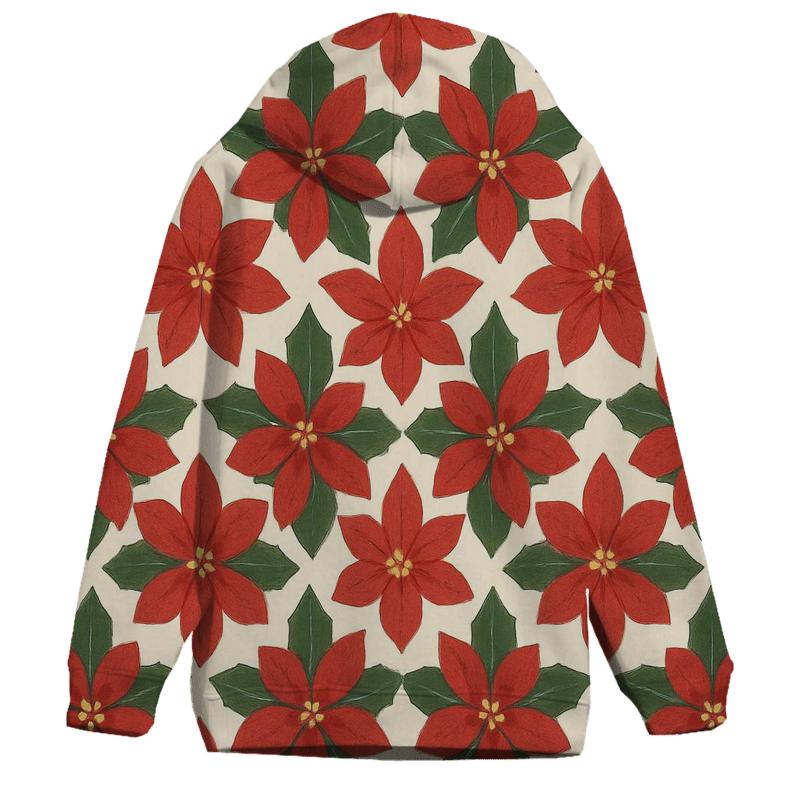 Poinsettia Snowflake Rosette Tessellation On Ivory Background printed hoodies