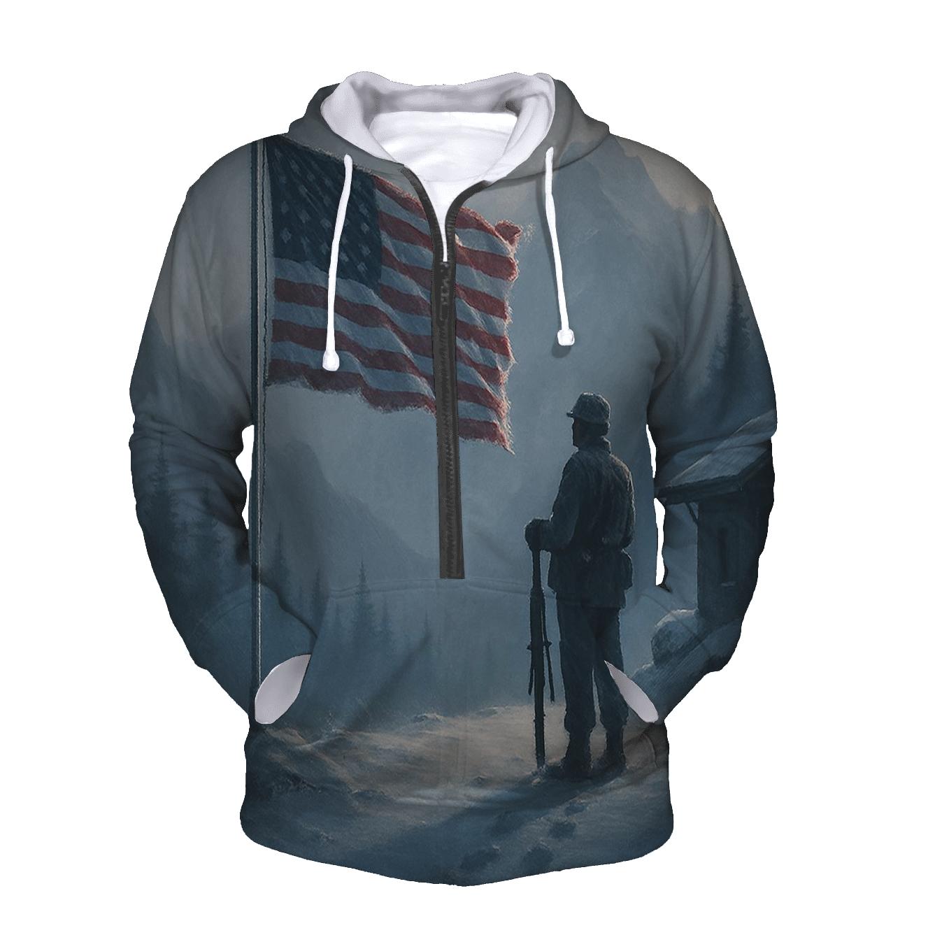 Mountain Watchpost Flag In Winter Quiet heavyweight hoodies