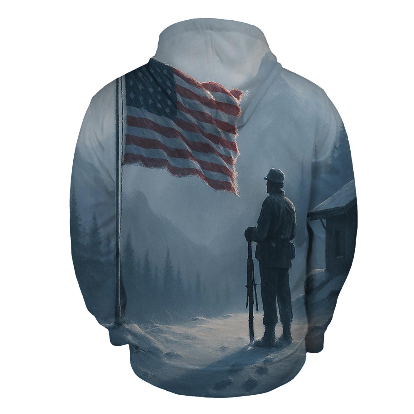 Mountain Watchpost Flag In Winter Quiet heavyweight hoodies