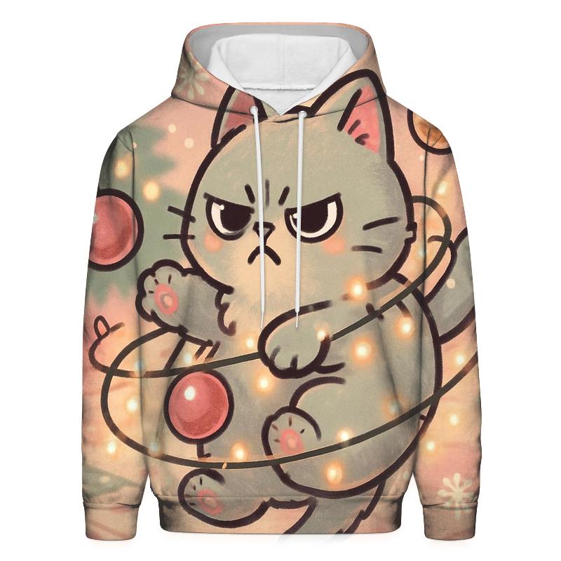 Cat Tangled In Twinkle Garland Orbit pullover hoodies