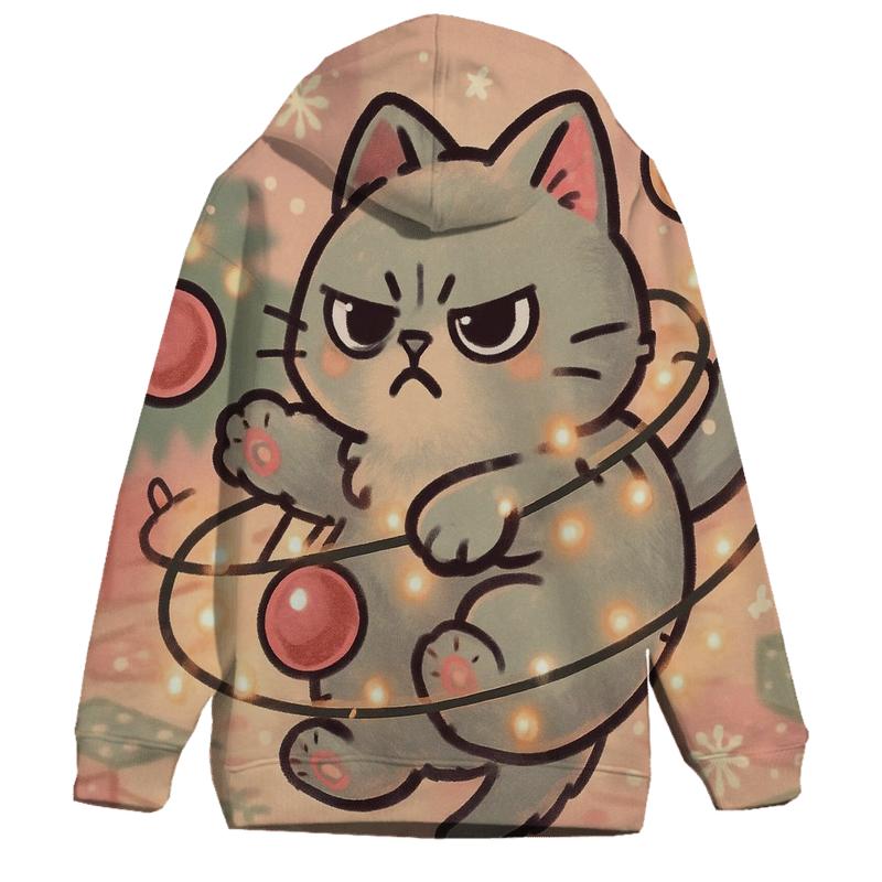 Cat Tangled In Twinkle Garland Orbit pullover hoodies
