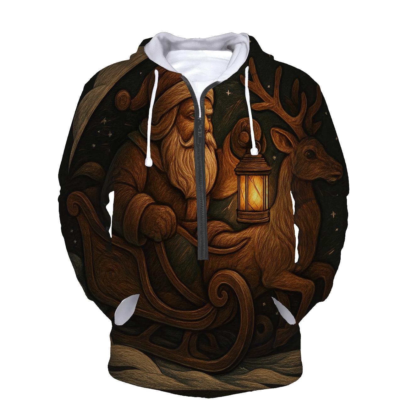 Vintage Wood Carved Santa Lantern Ride premium hoodies