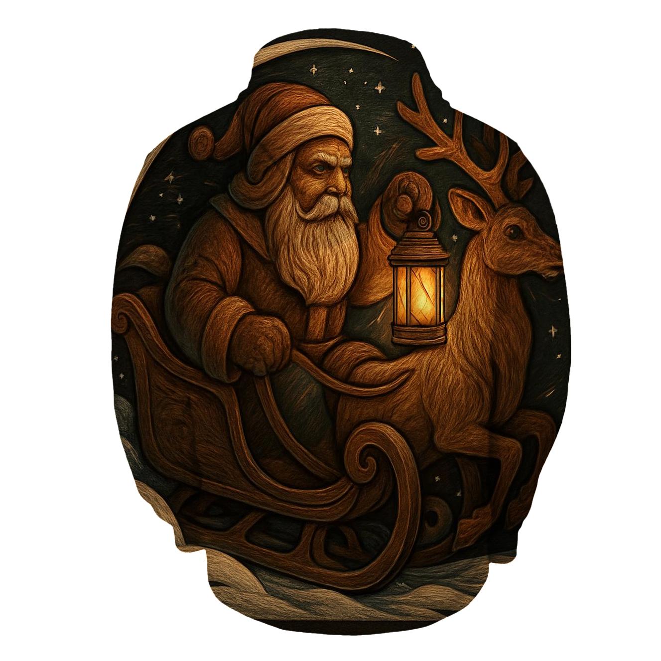 Vintage Wood Carved Santa Lantern Ride premium hoodies