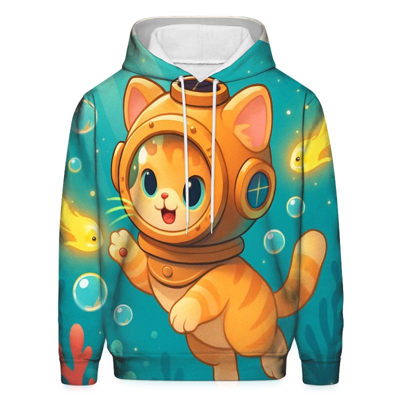 Bubble Reef Diver Kitten graphic hoodies