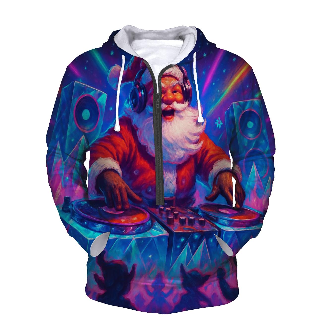 Santa DJ At The North Pole Rave zip-up hoodies