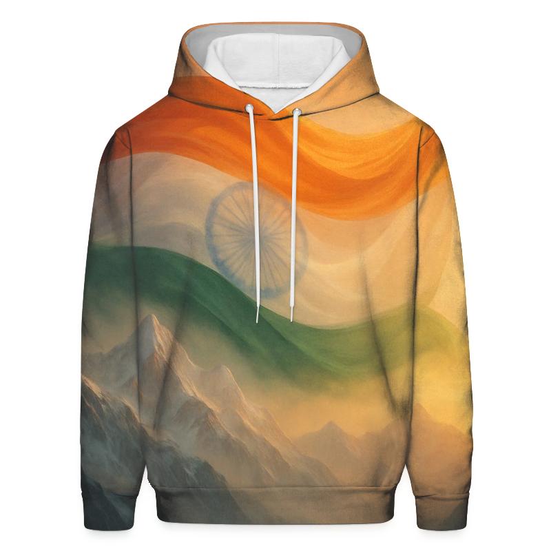 India Mountain Saffron Wave printed hoodies
