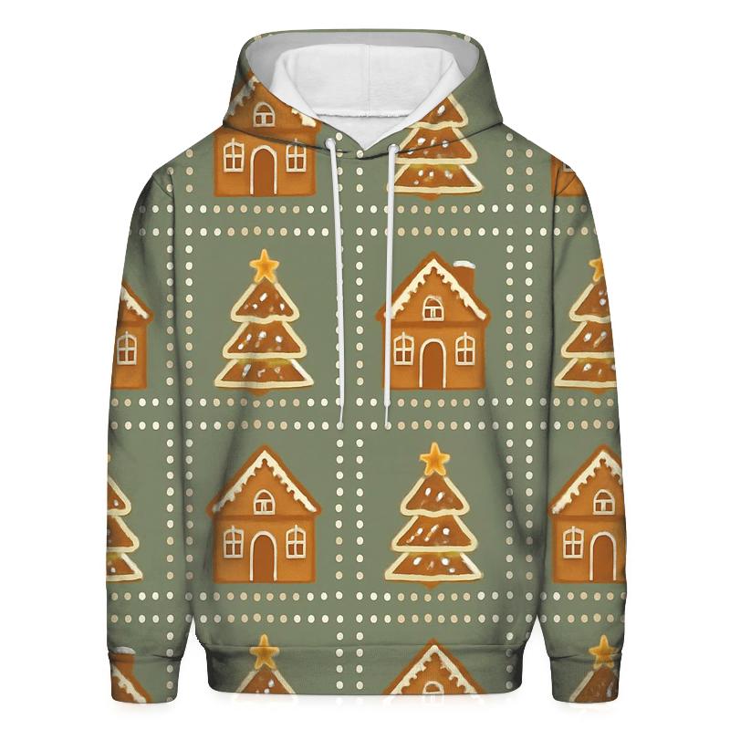 Gingerbread Village Block Repeat On Sage Background premium hoodies