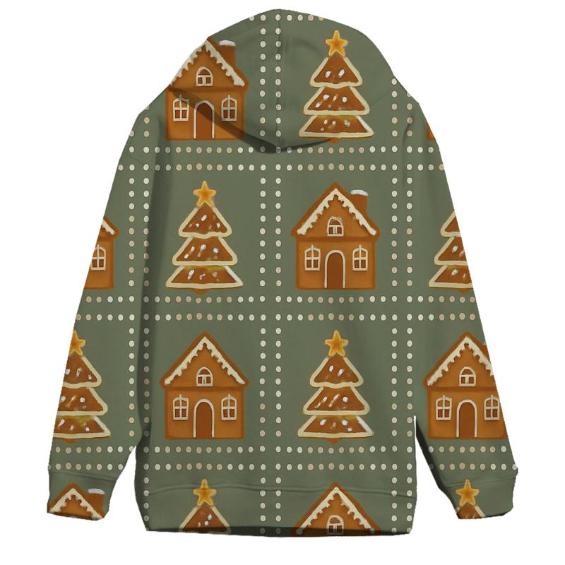 Gingerbread Village Block Repeat On Sage Background premium hoodies