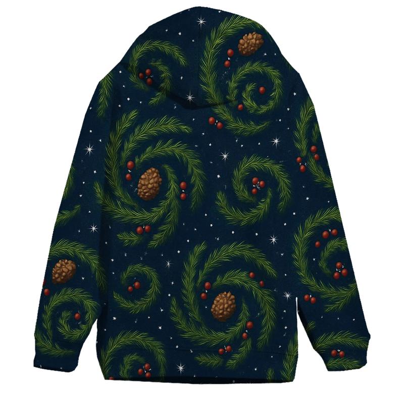 Fir Branch Spiral Scatter On Midnight Blue Background hoodie designs