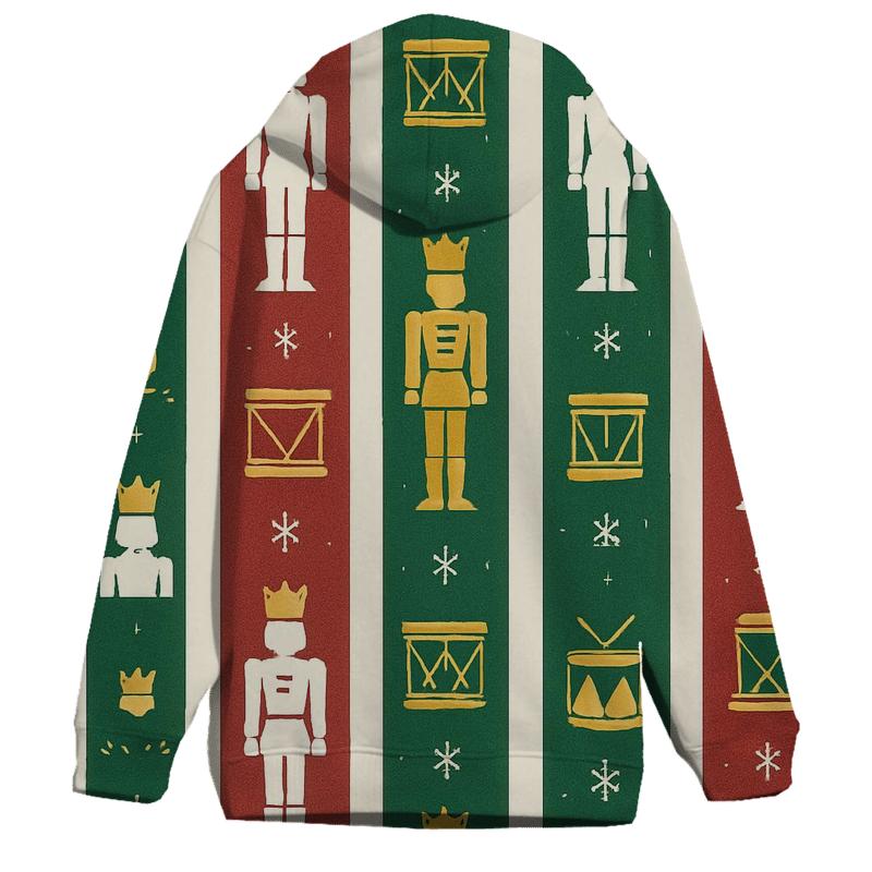Nutcracker Parade Stripe Repeat On White Background embroidered hoodies