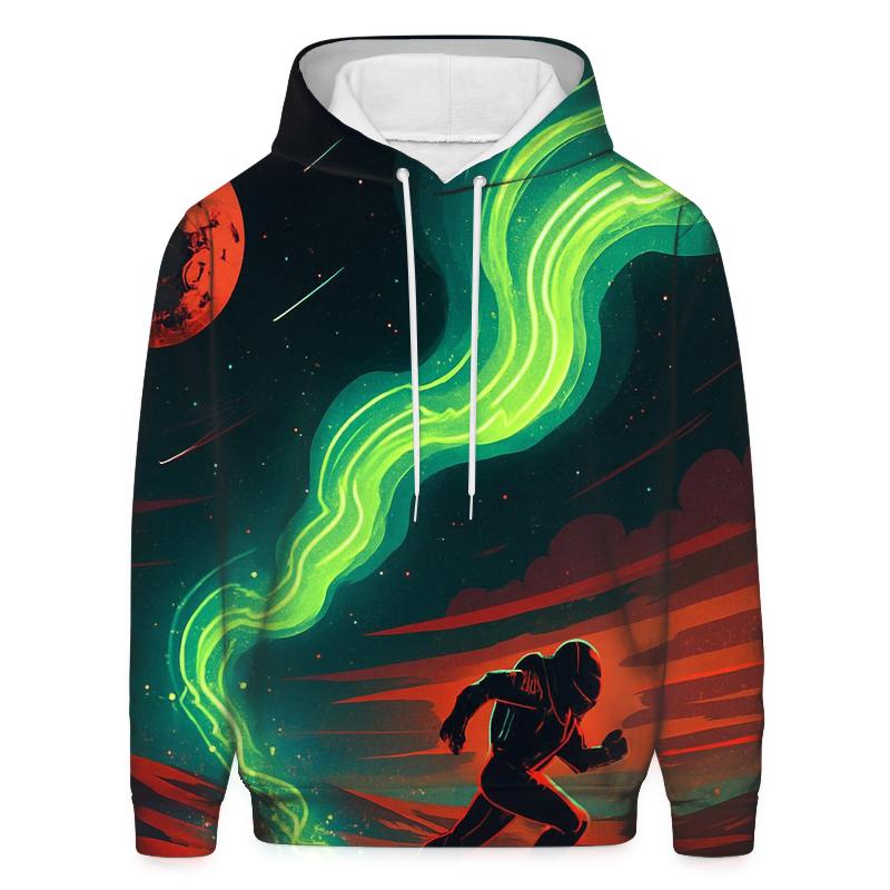 Aurora Circuit Over Mars Dunes embroidered hoodies