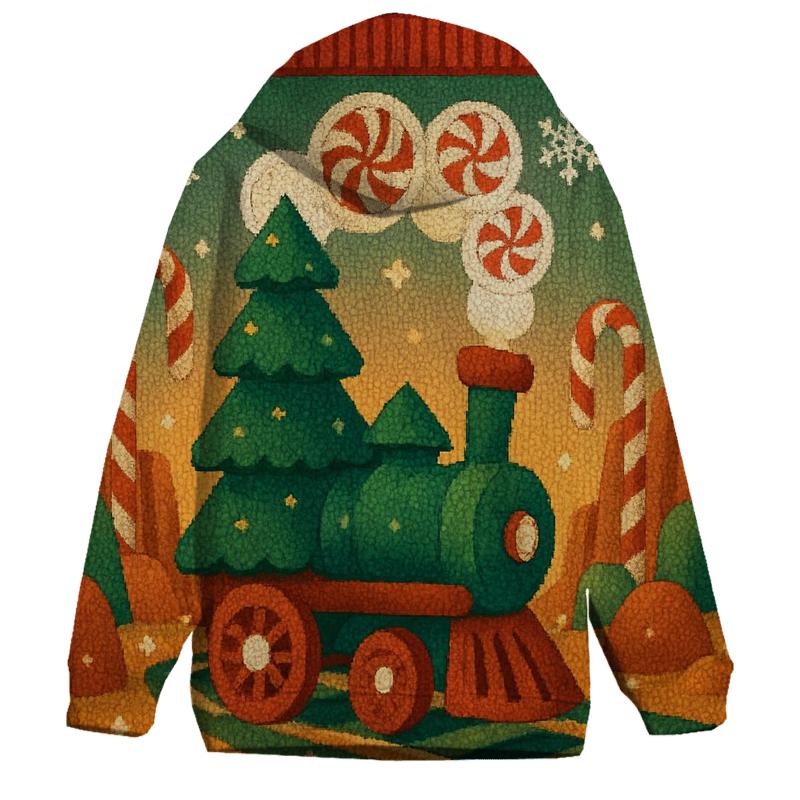 Christmas Tree Train Through Candy Cane Canyon embroidered hoodies