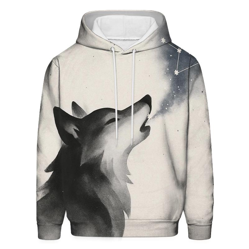 Celestial Ink Wash Wolf Constellator printed hoodies