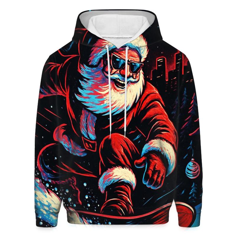 Neon Streetwear Santa On Snowboard graphic hoodies