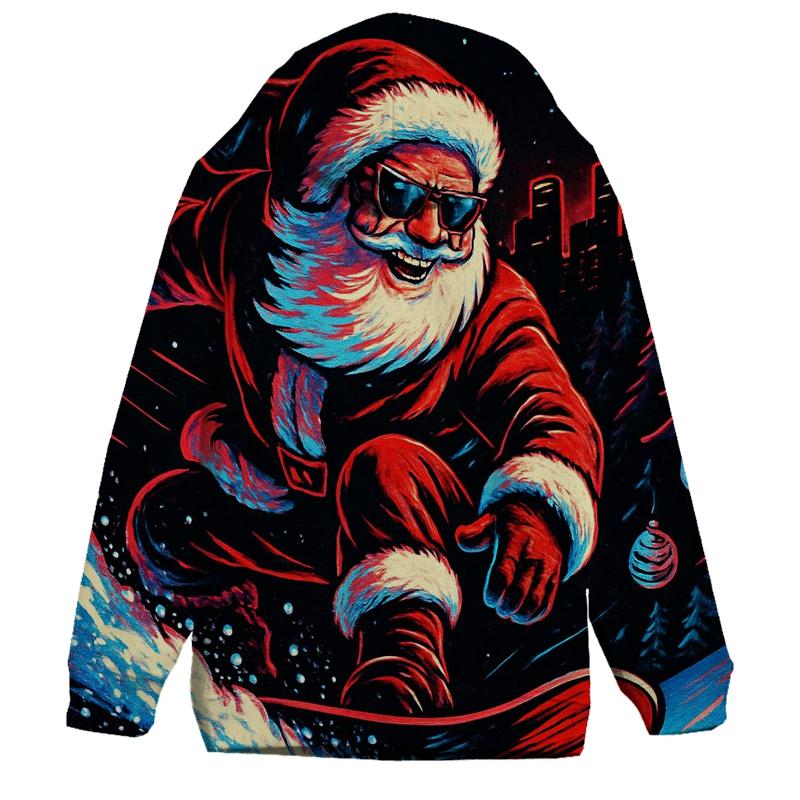 Neon Streetwear Santa On Snowboard graphic hoodies