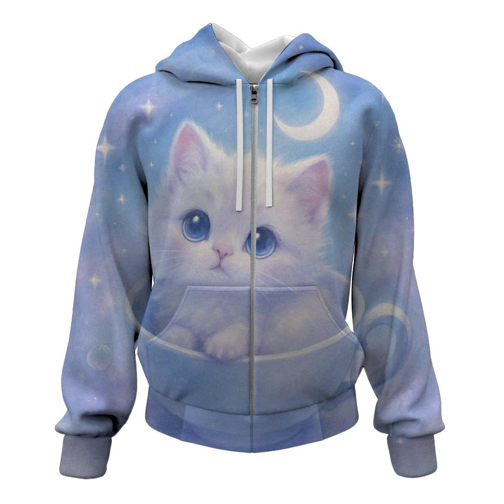 Moonlit Teacup Kitten Orbit heavyweight hoodies