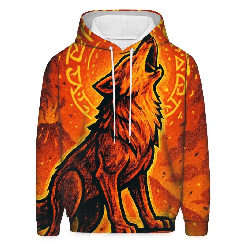 Volcanic Choir Wolf Of Ember Runes printed hoodies