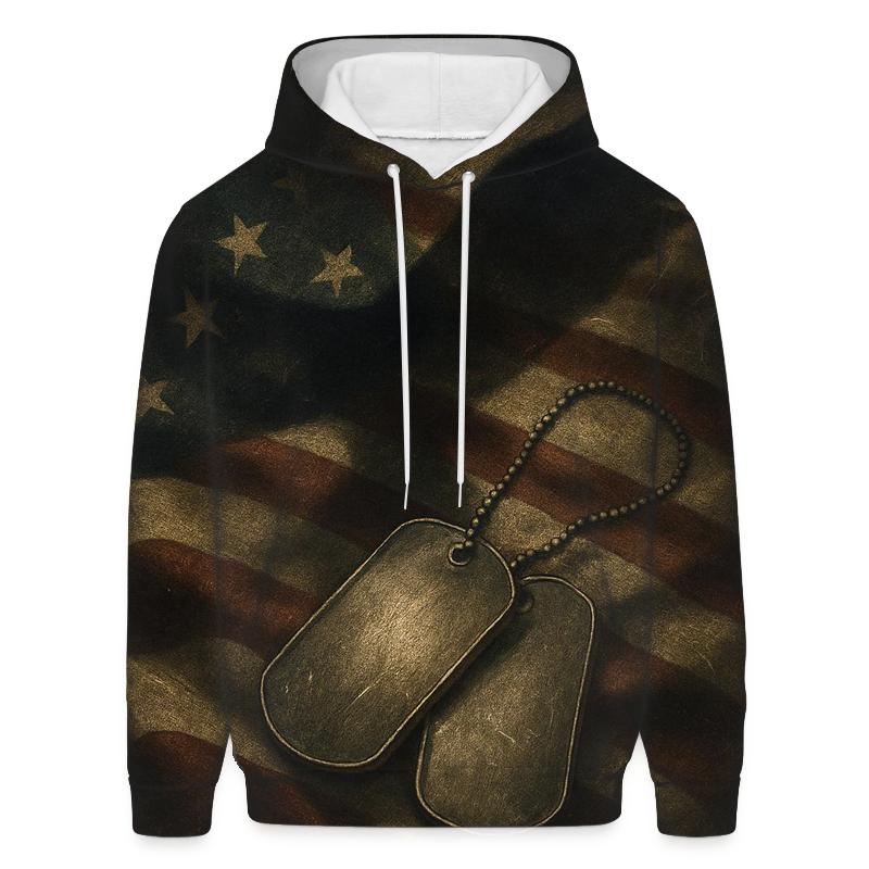 Dog Tags On Flag Shadowed By Wings graphic hoodies