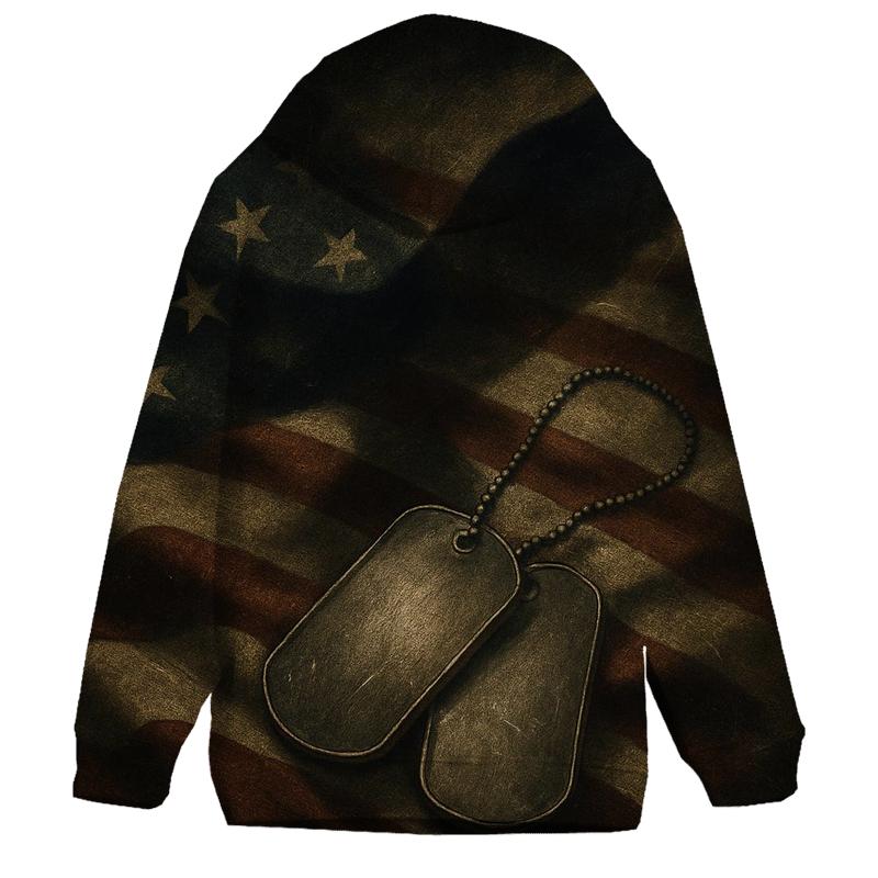 Dog Tags On Flag Shadowed By Wings graphic hoodies