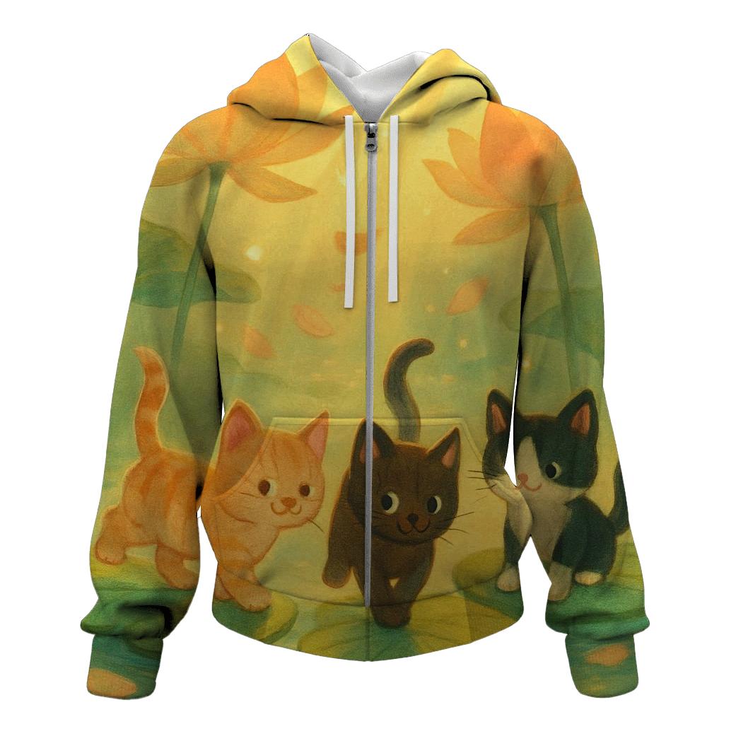 Sunrise Lily Pond Paws printed hoodies