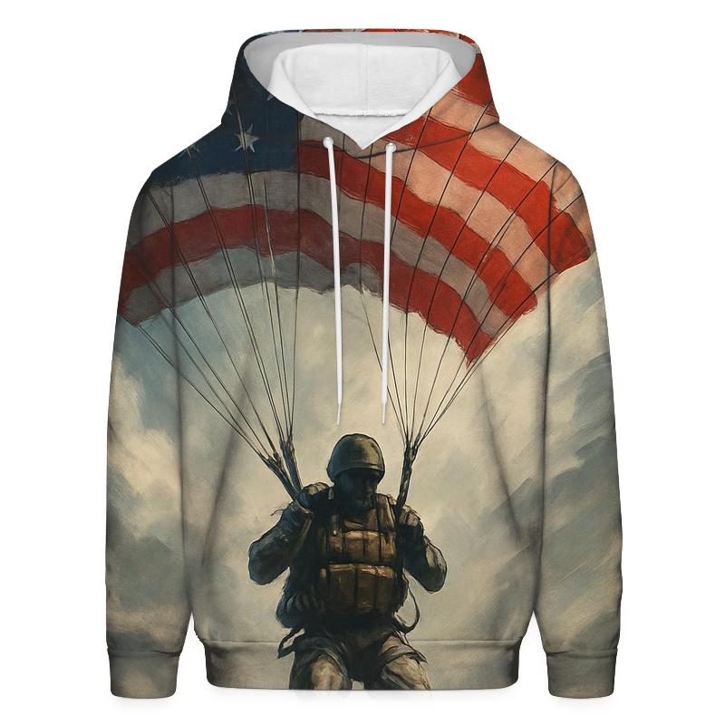 Paratrooper Descent Through Flag Clouds printed hoodies
