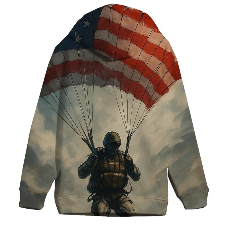 Paratrooper Descent Through Flag Clouds printed hoodies