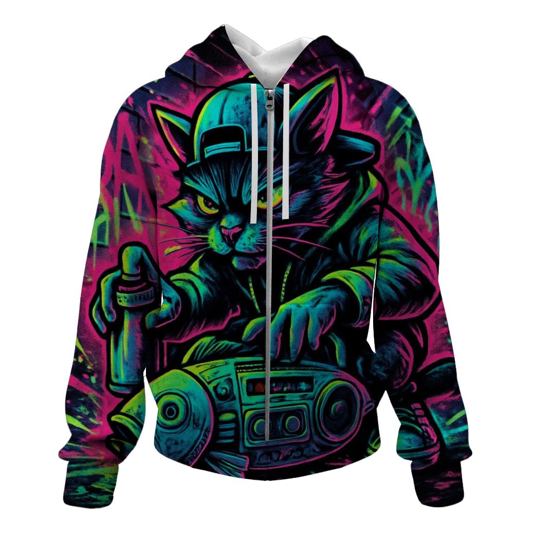 Subway Graffiti Beatbox Cat lightweight hoodies