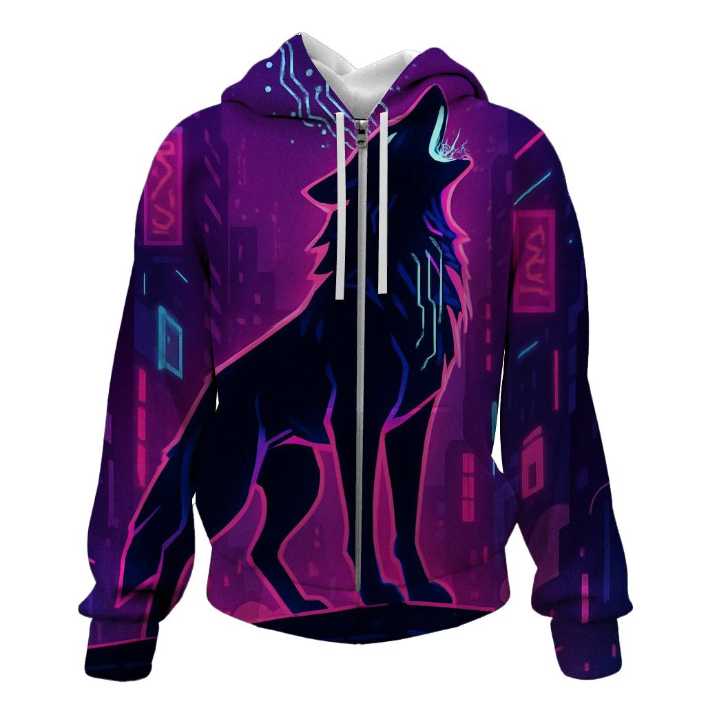 Neon Alley Howl Circuit Wolf custom hoodies