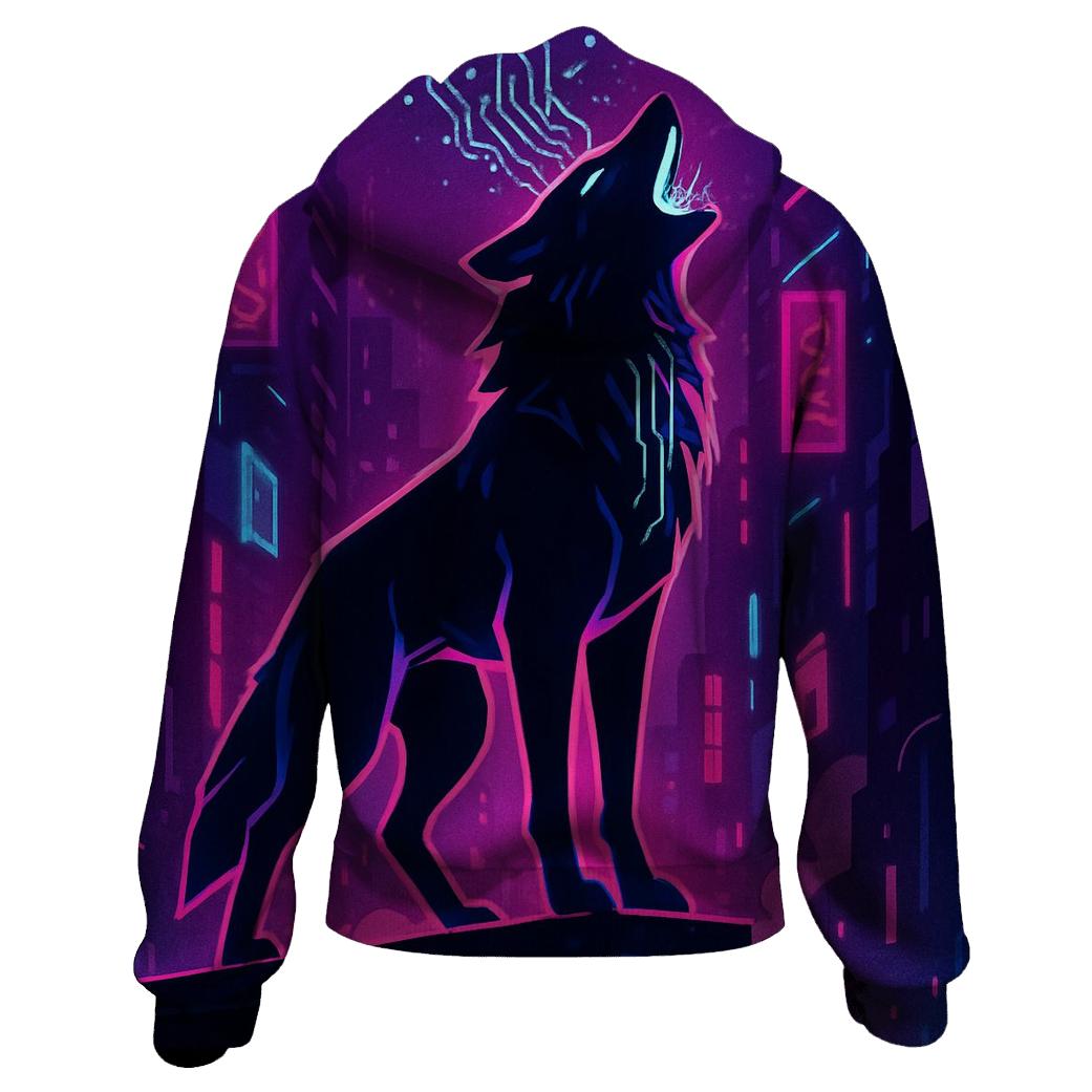 Neon Alley Howl Circuit Wolf custom hoodies