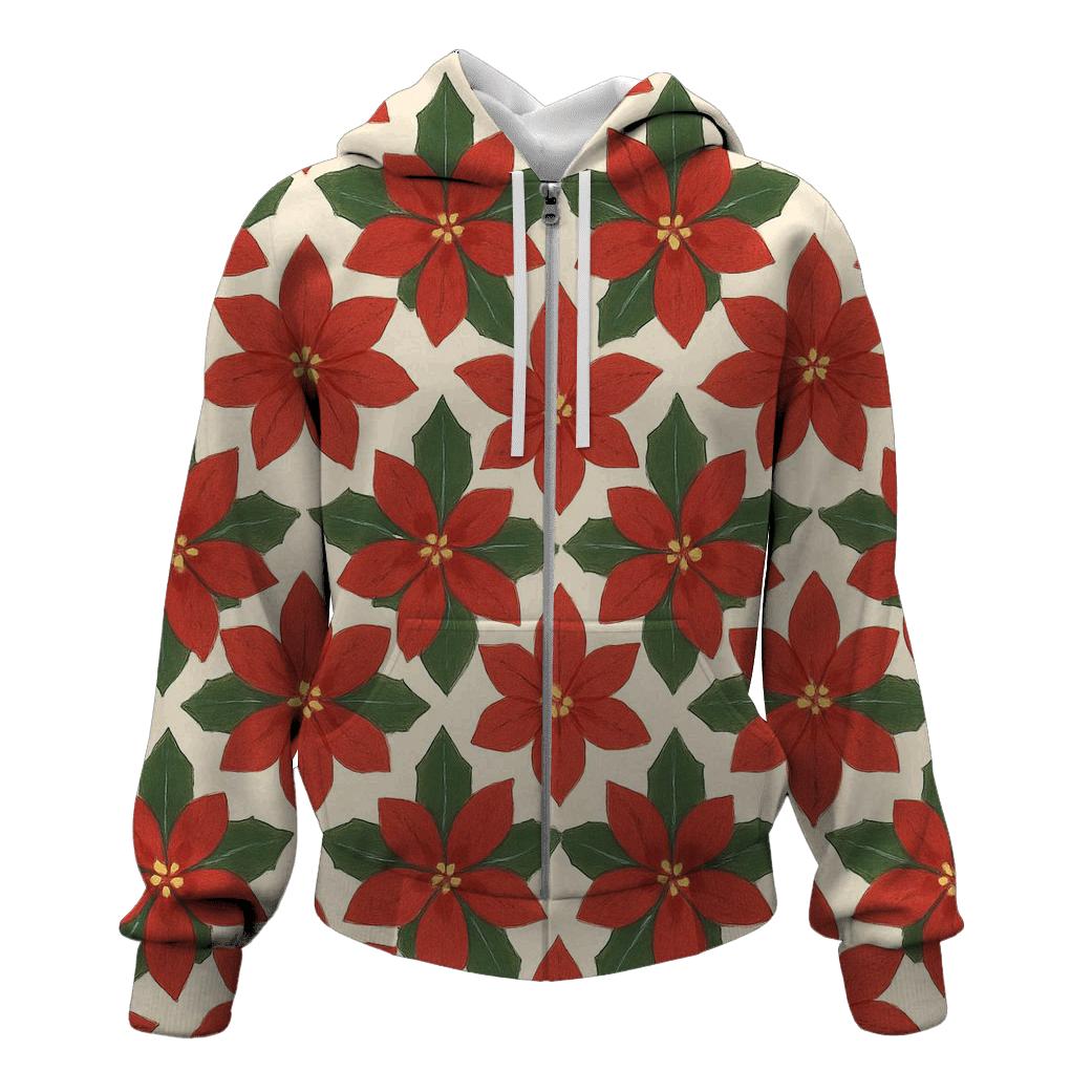 Poinsettia Snowflake Rosette Tessellation On Ivory Background hoodie styles