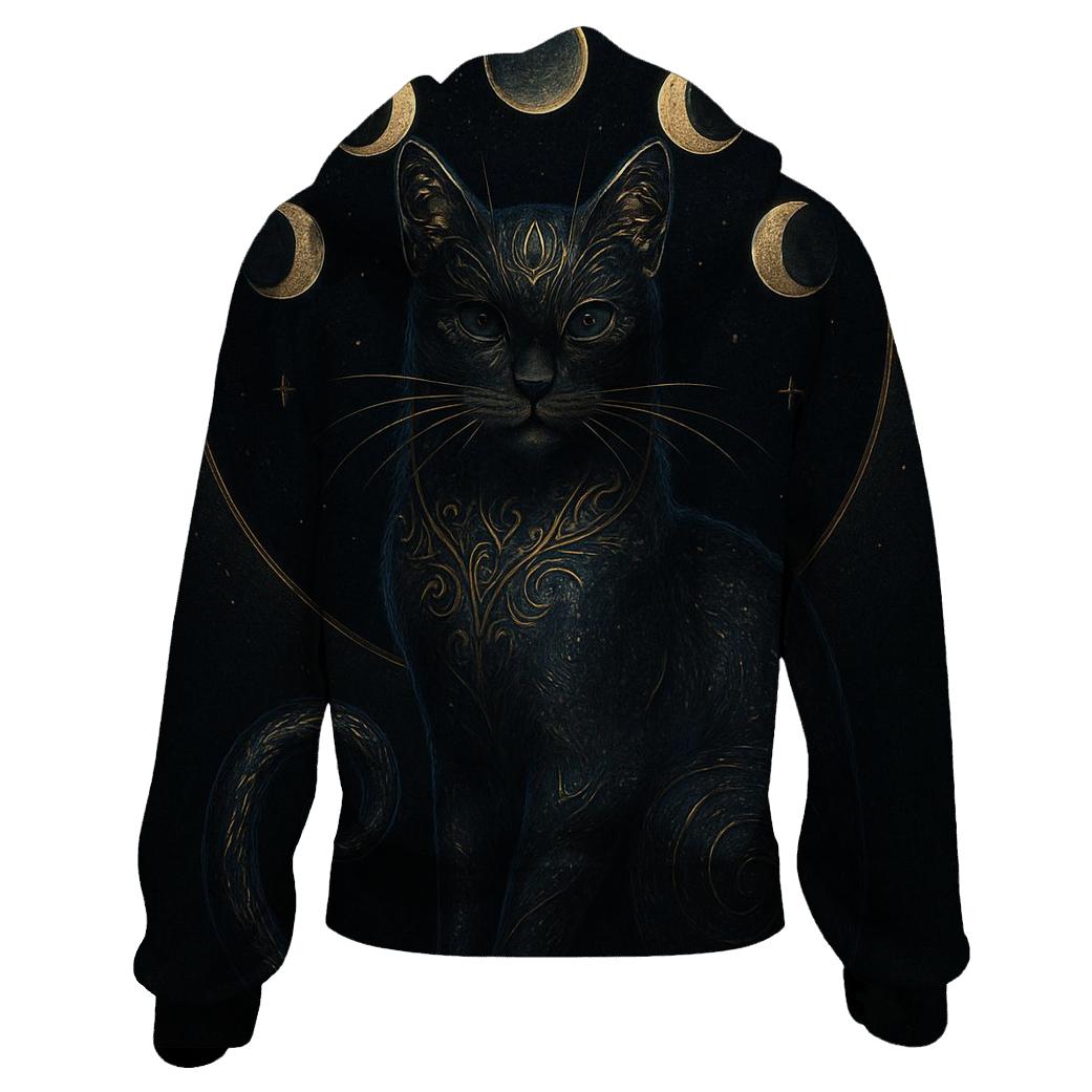 Gilded Eclipse Guardian Cat zip-up hoodies