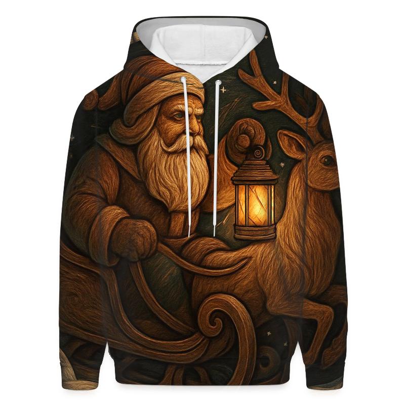 Vintage Wood Carved Santa Lantern Ride hoodie designs