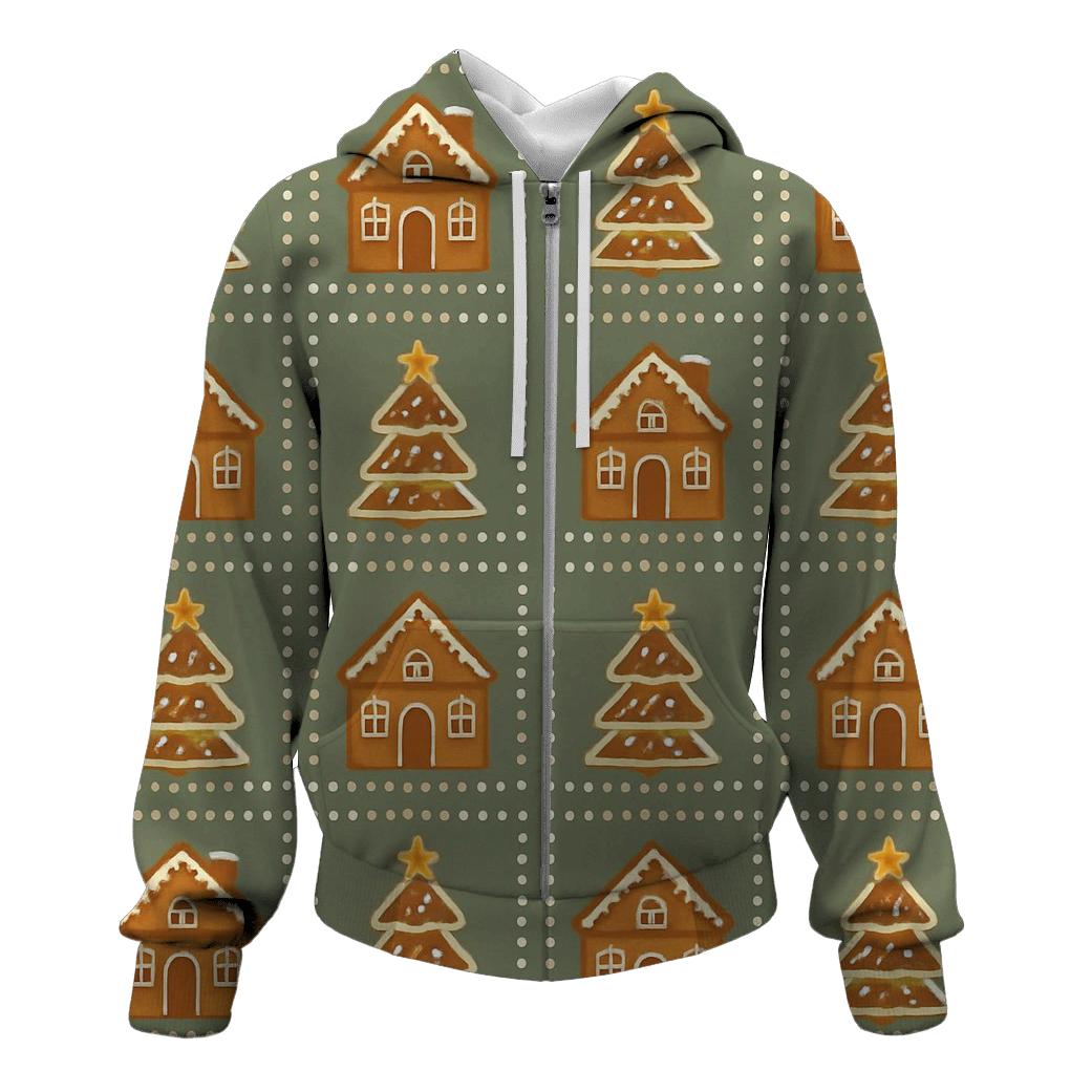 Gingerbread Village Block Repeat On Sage Background custom hoodies