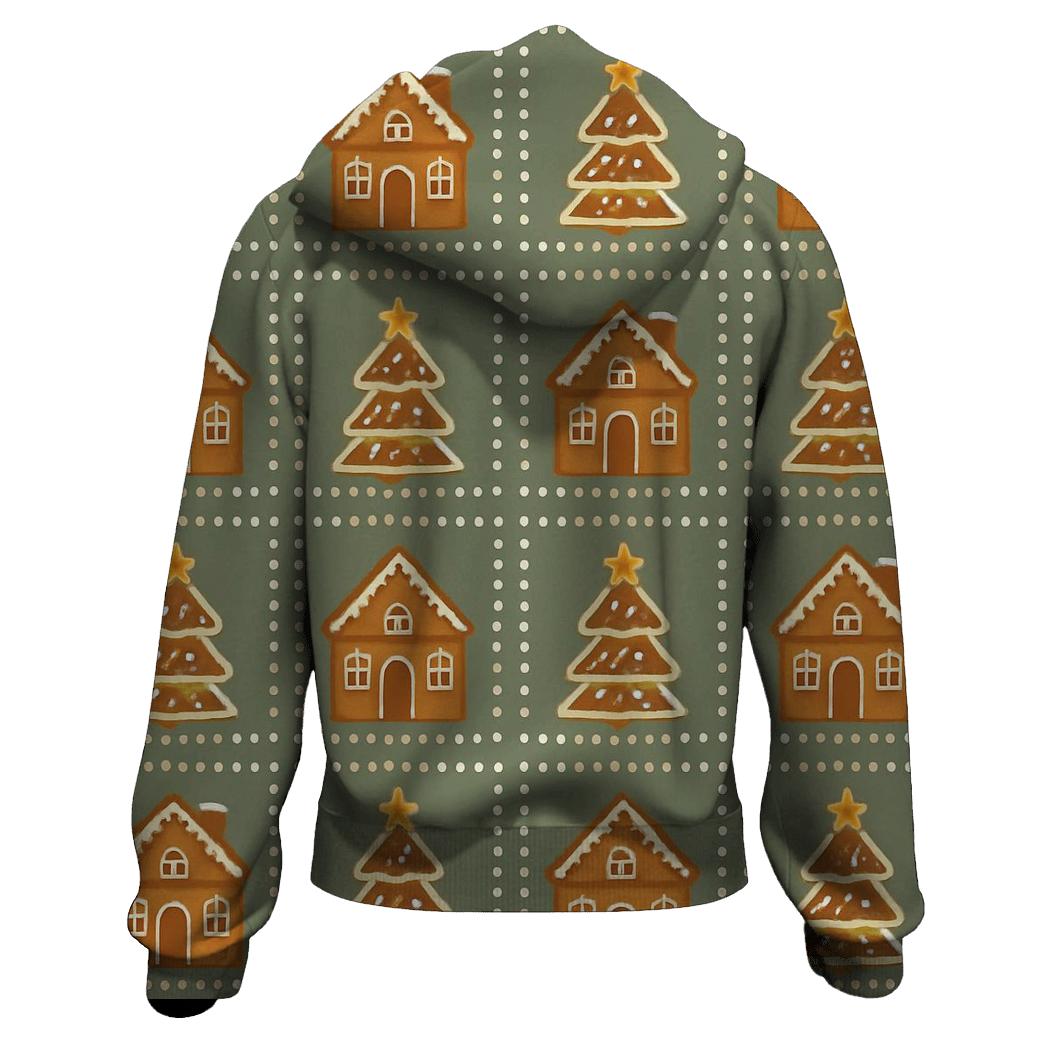 Gingerbread Village Block Repeat On Sage Background custom hoodies