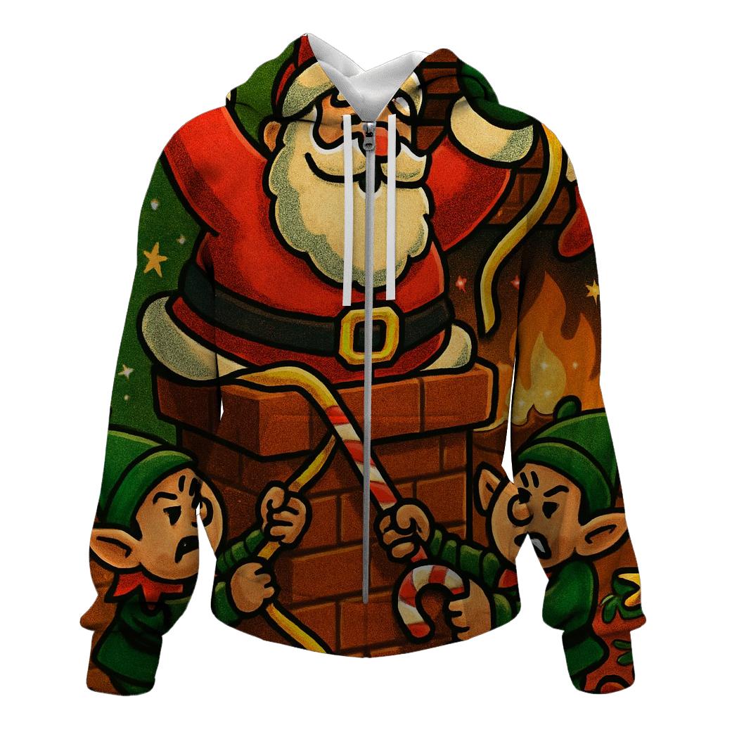 Santa Stuck In Chimney Whirlwind Workshop lightweight hoodies