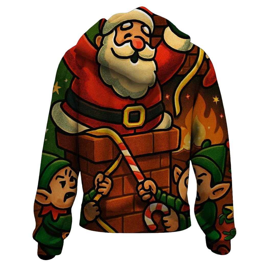 Santa Stuck In Chimney Whirlwind Workshop lightweight hoodies