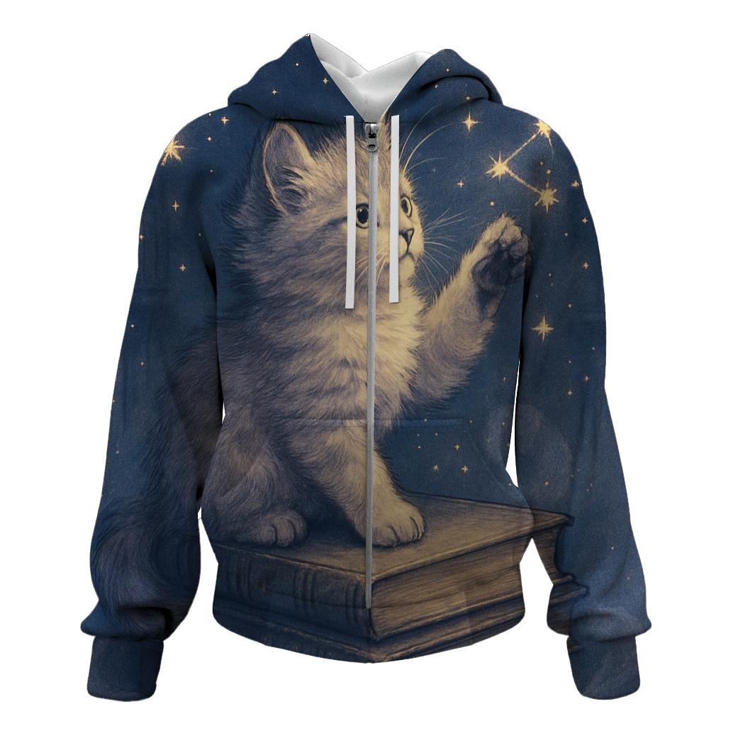 Starlit Library Cat Constellations printed hoodies