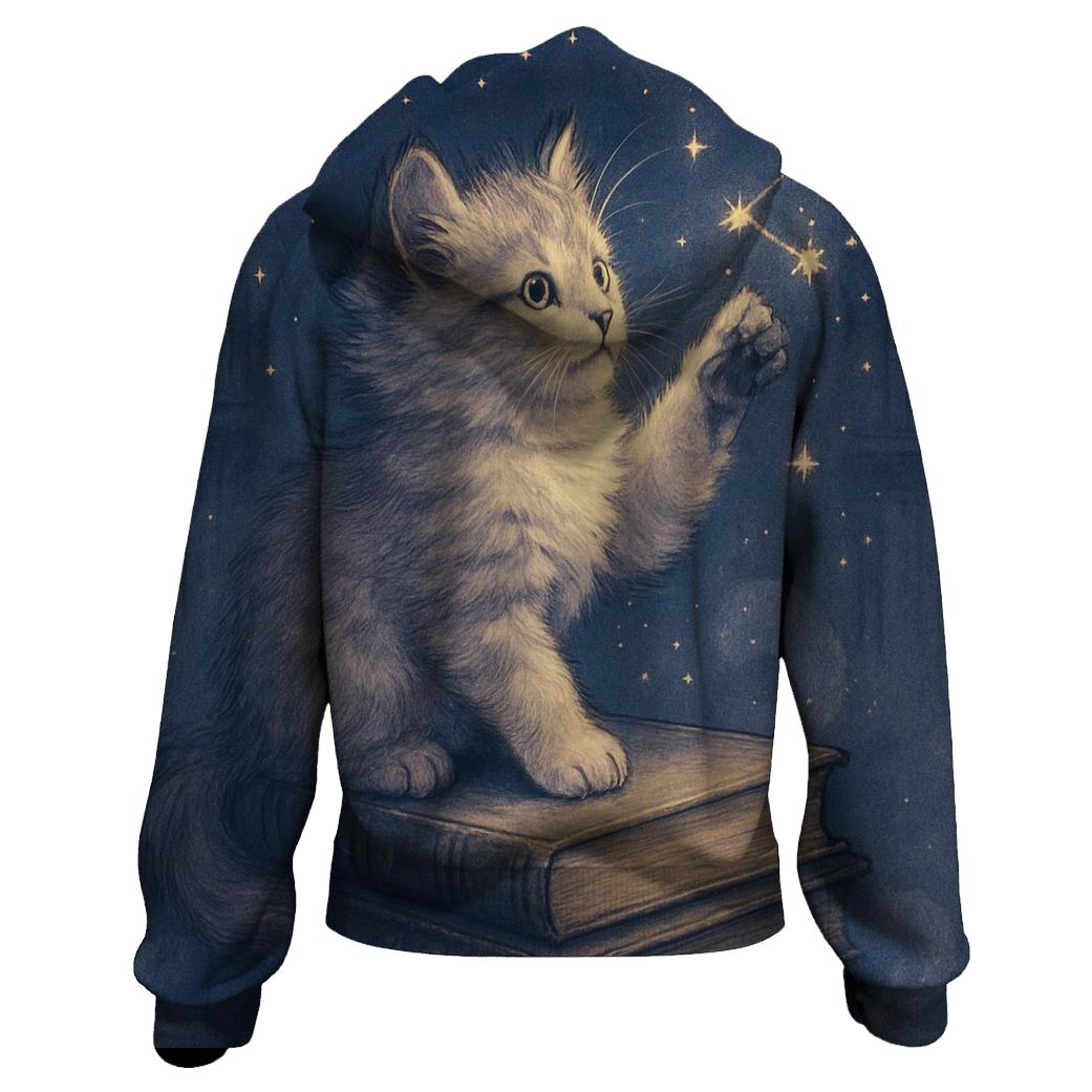 Starlit Library Cat Constellations printed hoodies