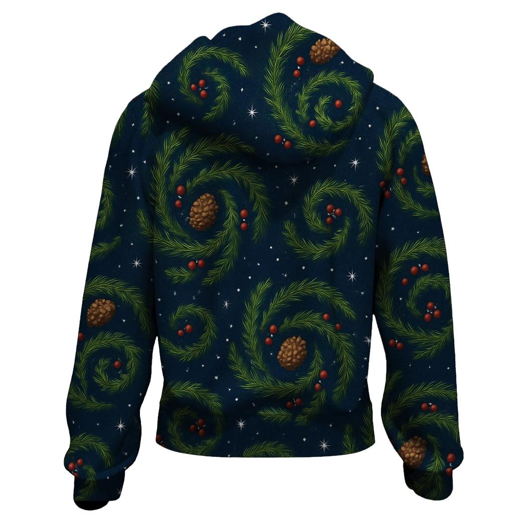 Fir Branch Spiral Scatter On Midnight Blue Background heavyweight hoodies