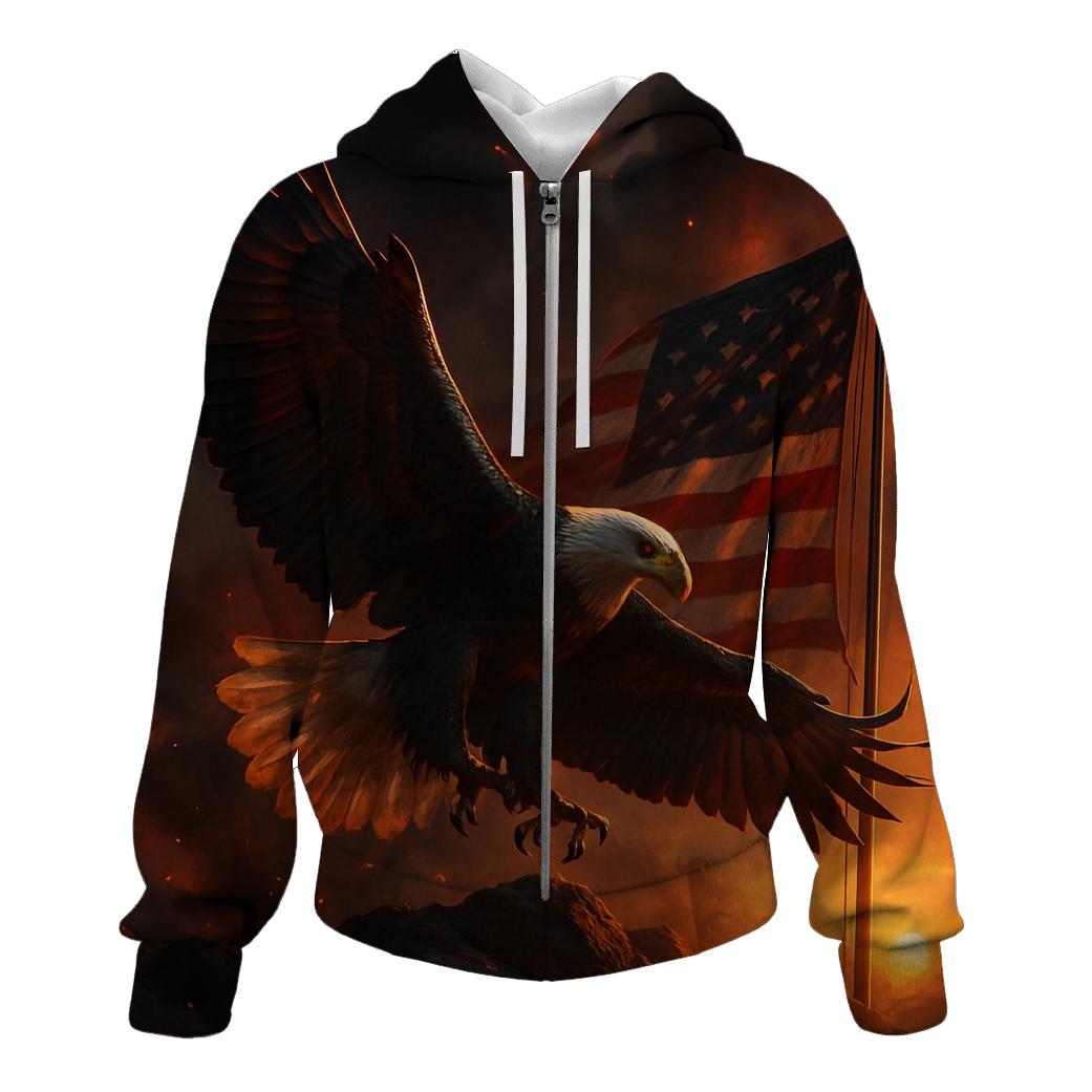 Eagle Over Firelit Flag Ridge premium hoodies