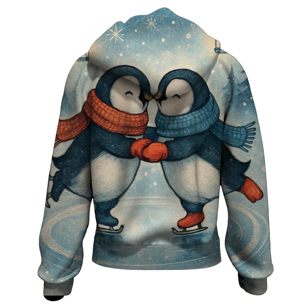 Penguin Ice Skaters On Ornament Lake embroidered hoodies