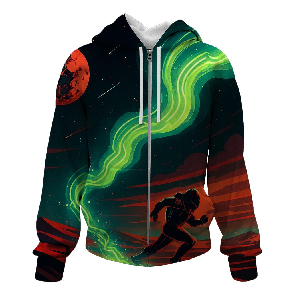 Aurora Circuit Over Mars Dunes printed hoodies