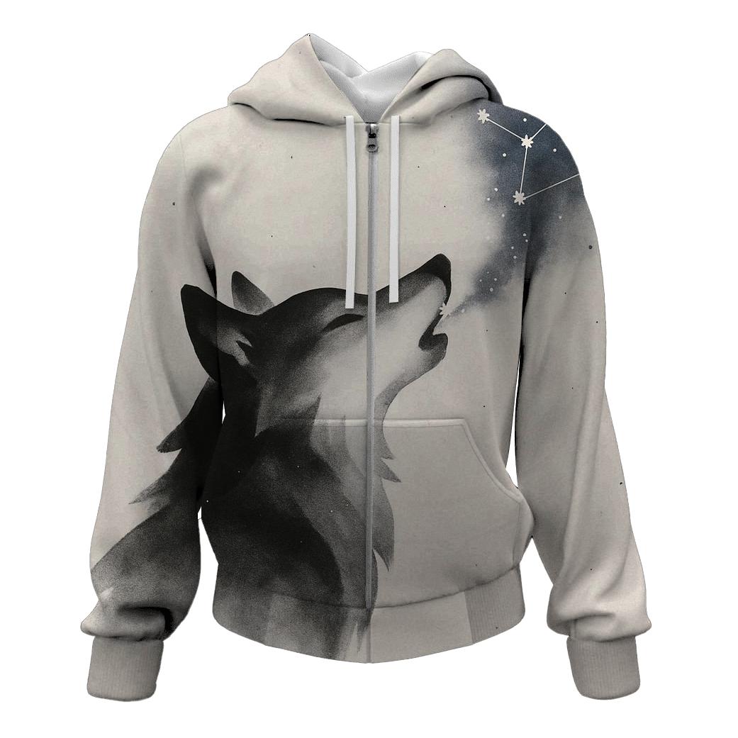Celestial Ink Wash Wolf Constellator hoodies fashion