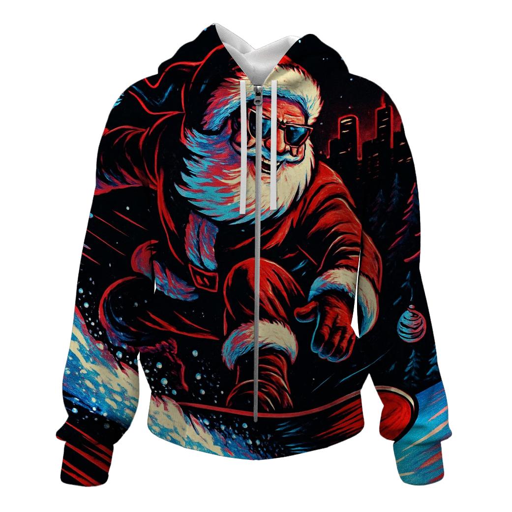 Neon Streetwear Santa On Snowboard custom hoodies