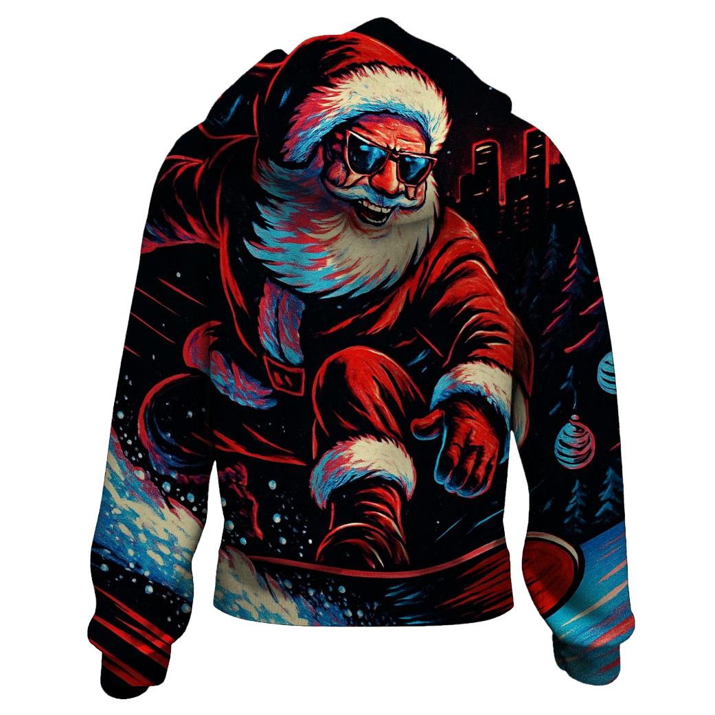 Neon Streetwear Santa On Snowboard custom hoodies