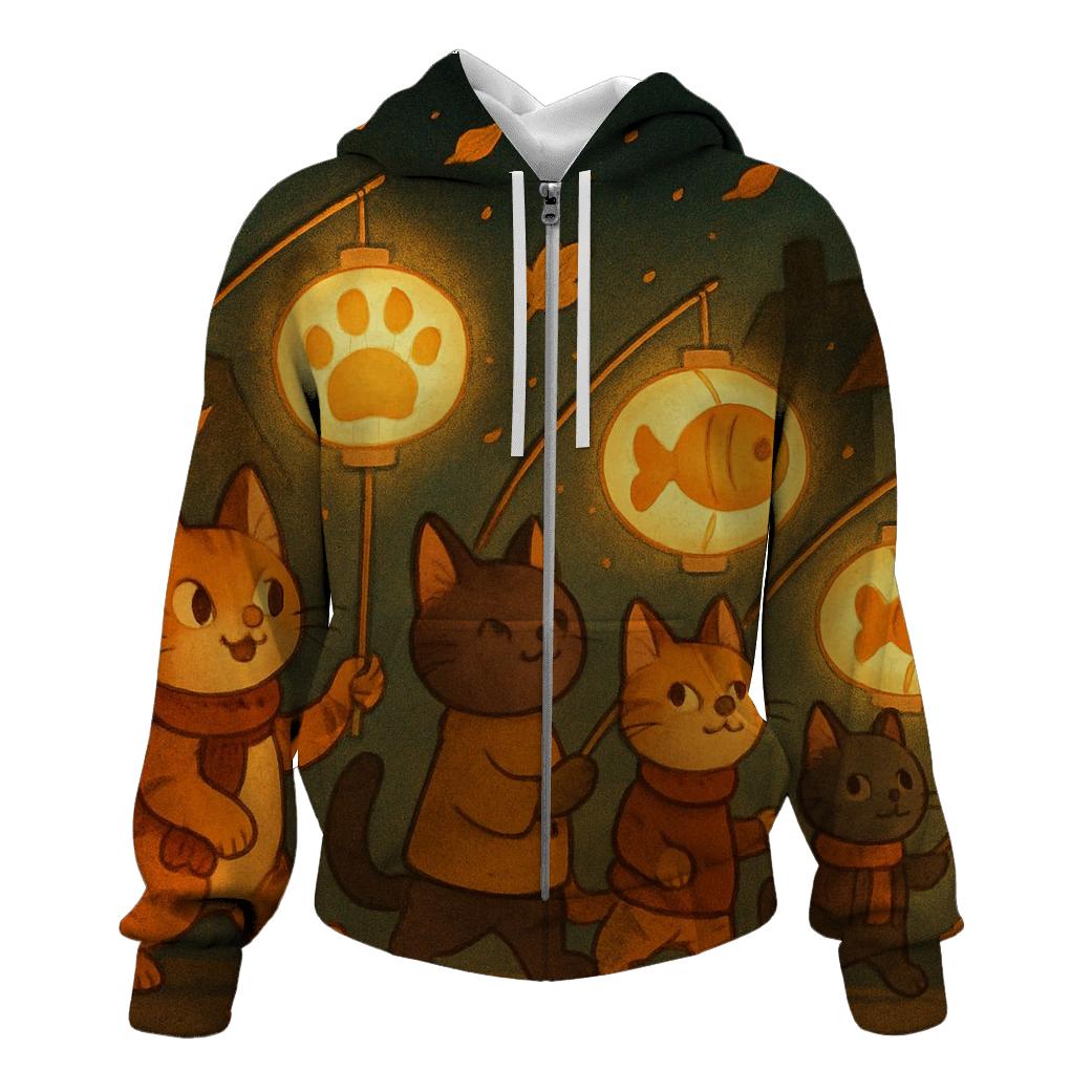 Autumn Lantern Parade Cats heavyweight hoodies